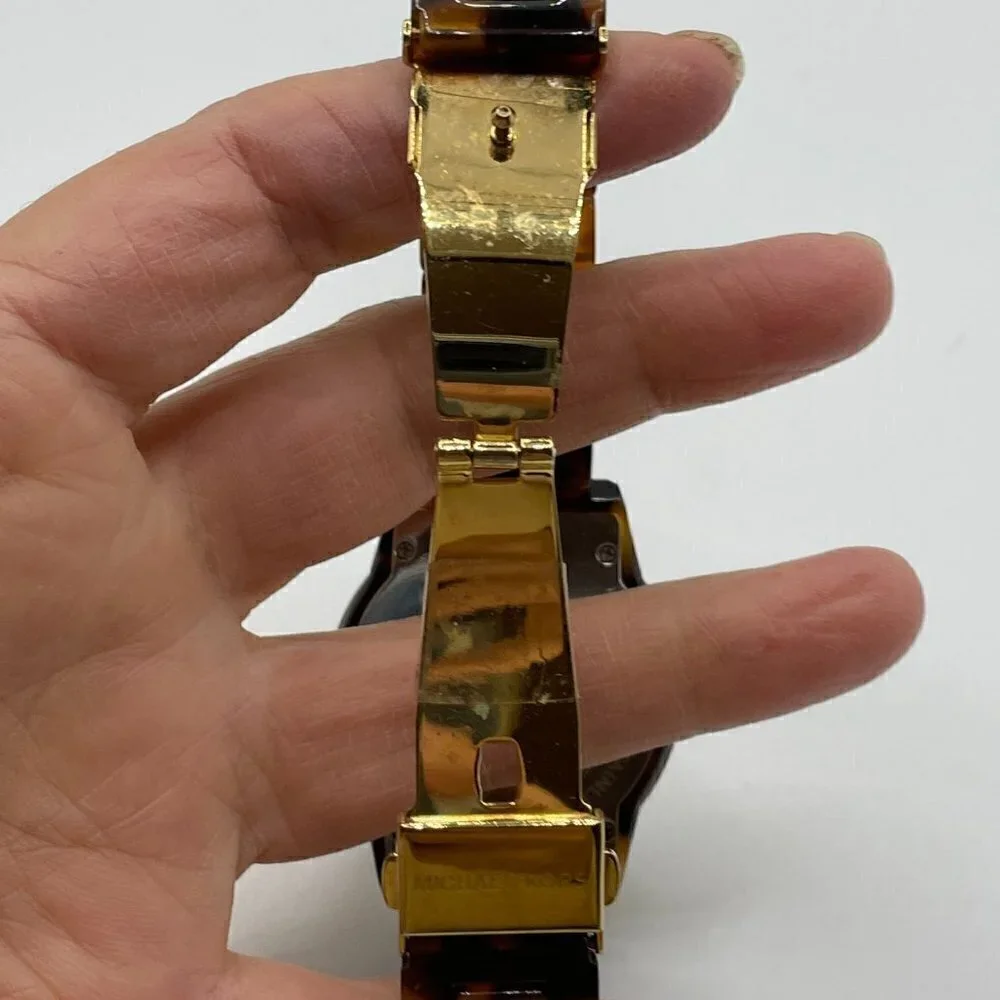 Michael Kors Ritz Simulated Tortoise Goldtone Case Sub Dials Women Watch MK5038